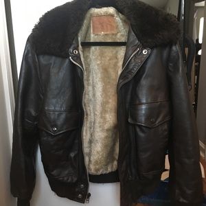 Authentic Vintage Leather Fur-collar Coat